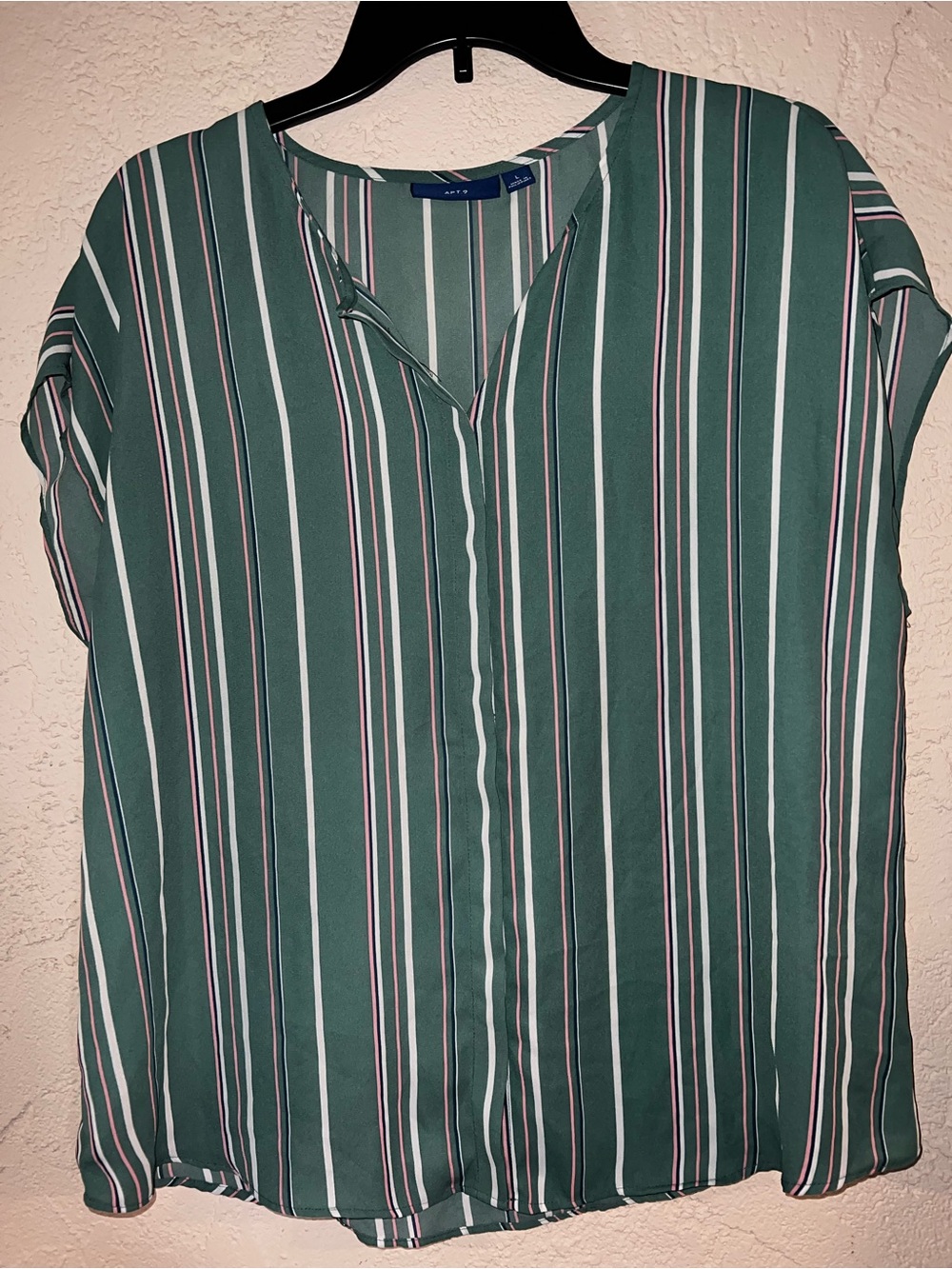 Apt. 9 Green Vertical Stripe Split-Neck Blouse